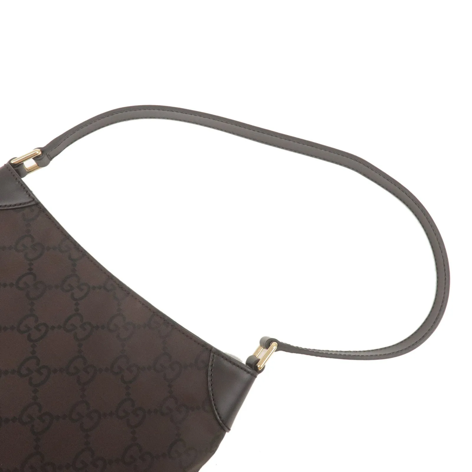 GUCCI GG Nylon Leather Shoulder Bag Brown Black 257296