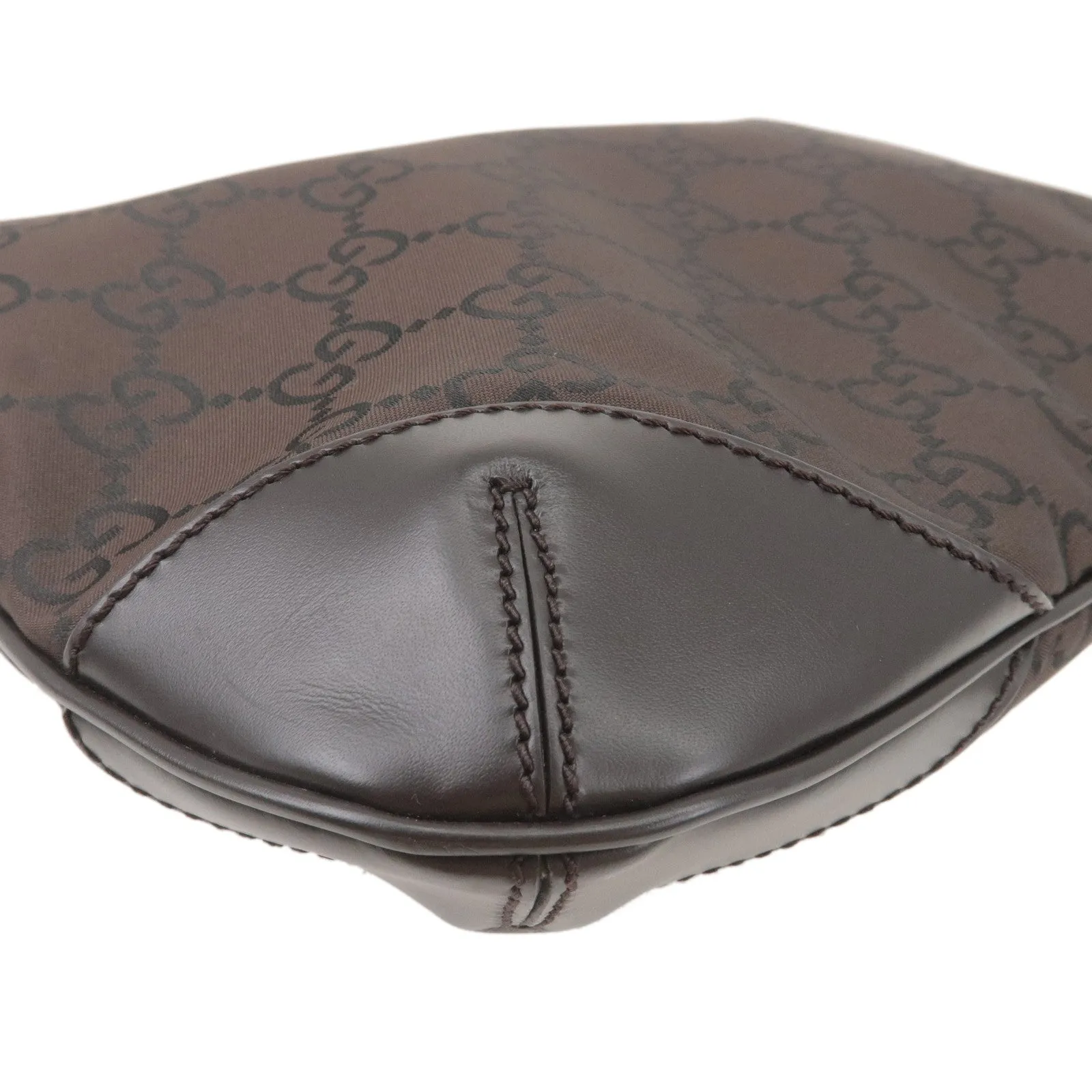 GUCCI GG Nylon Leather Shoulder Bag Brown Black 257296