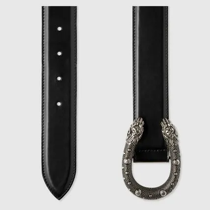 GUCCI Men's Tiger Head Buckle Leather Belt