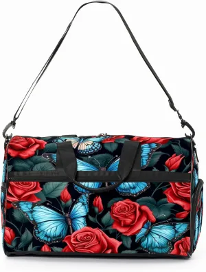 Gym Bag for Women, Carry on Weekender Overnight Bag, Travel Duffel Bags, Personal Item Travel Bag Tote Bag Workout Dance Bag, Butterfly Rose Flower - 11