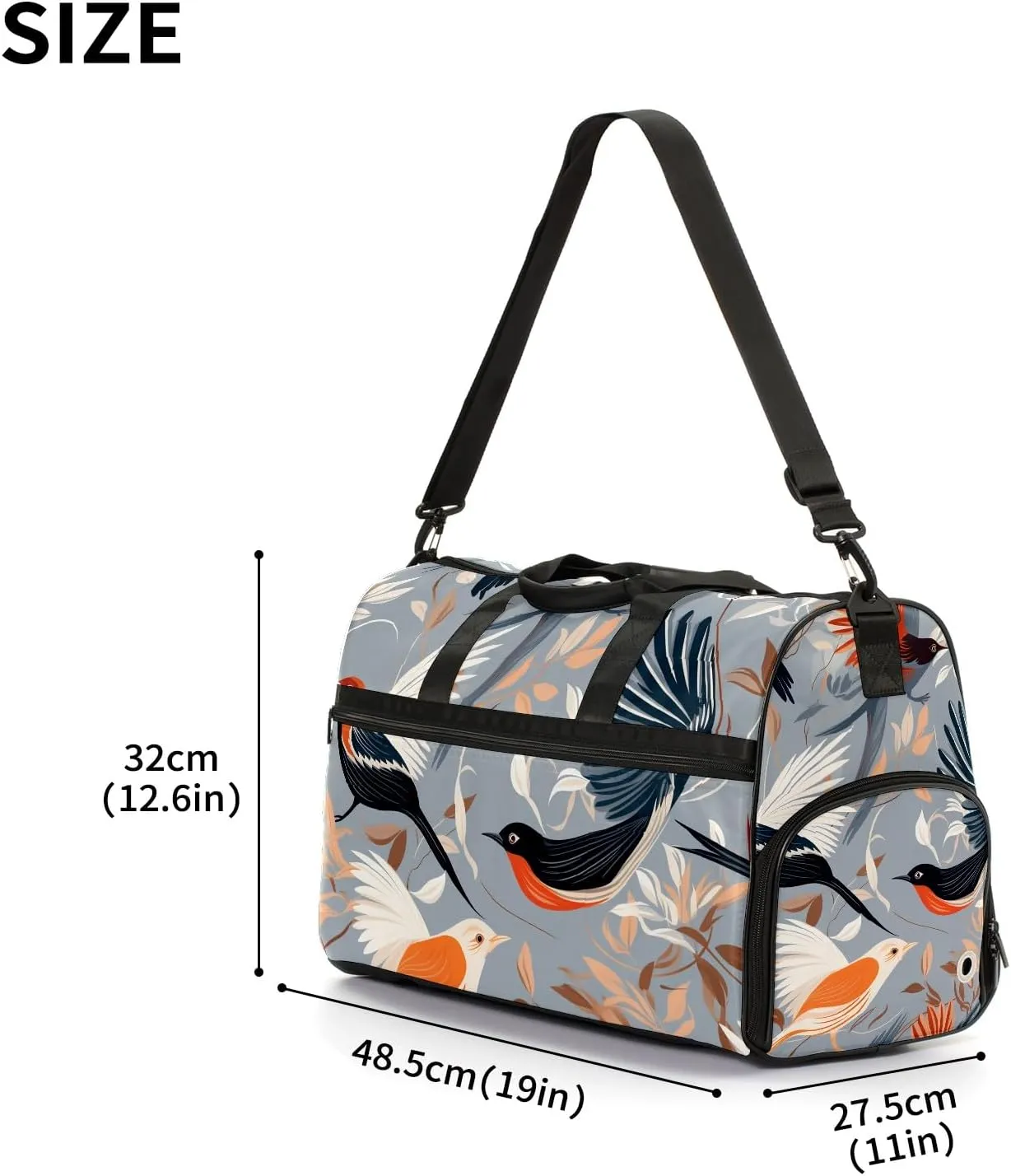 Gym Bag for Women, Carry on Weekender Overnight Bag, Travel Duffel Bags, Personal Item Travel Bag Tote Bag Workout Dance Bag, Chinese Painting Bird - 1