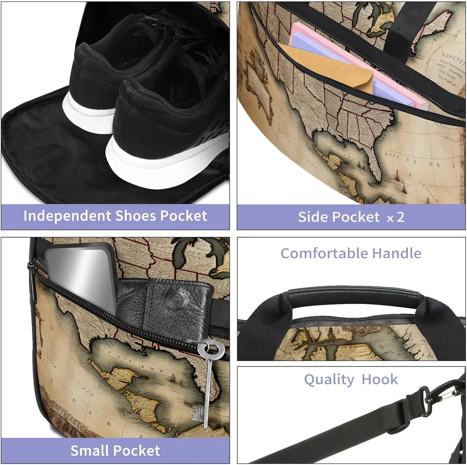 Gym Bag for Women Men, Yoga Bag with Shoe Pocket, Travel Duffel Tote Bag for Plane, Workout, Swimming, Weekend Overnight Bag Carry on Bag Hospital Holdalls, America Map - 28
