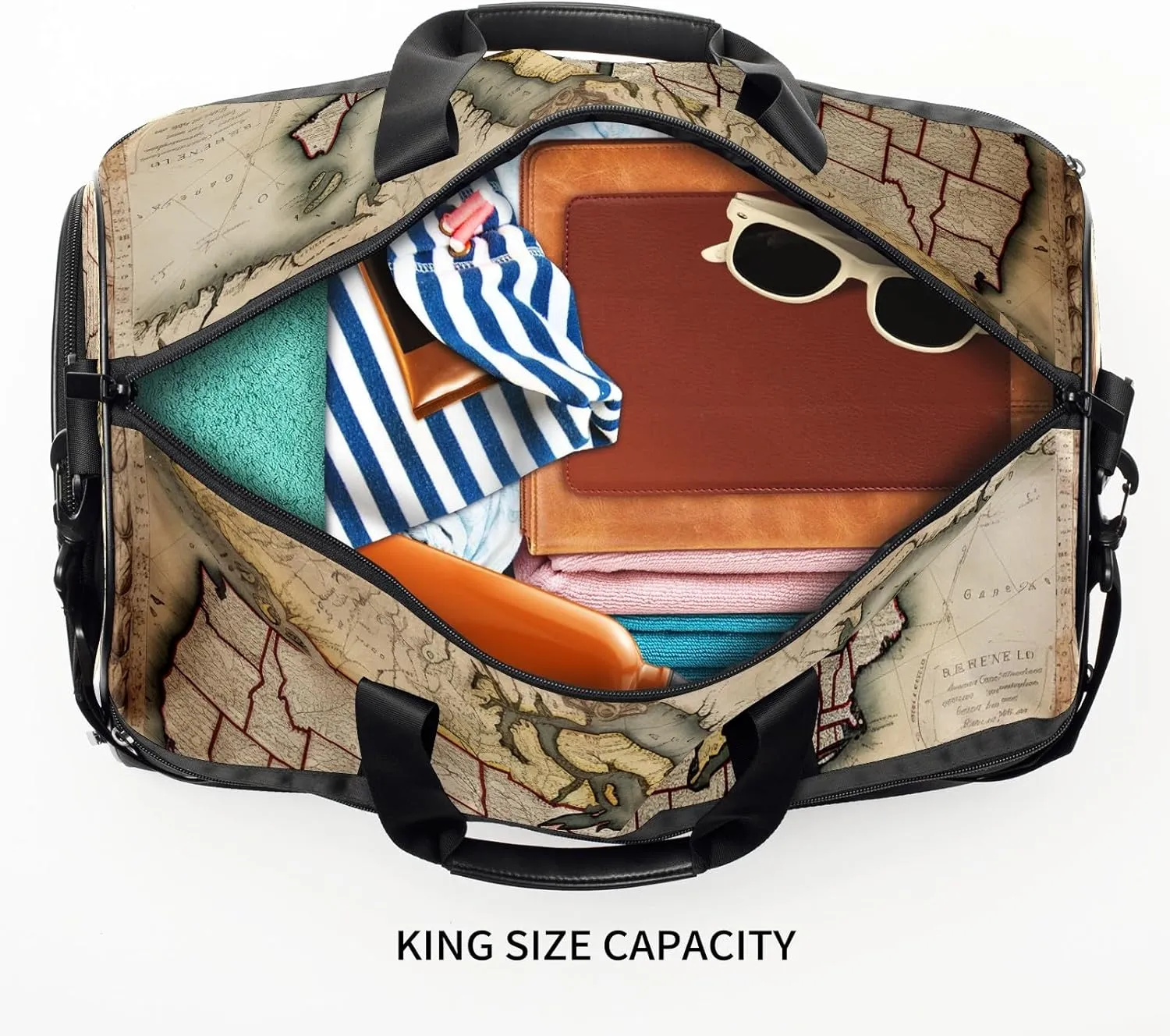 Gym Bag for Women Men, Yoga Bag with Shoe Pocket, Travel Duffel Tote Bag for Plane, Workout, Swimming, Weekend Overnight Bag Carry on Bag Hospital Holdalls, America Map - 28