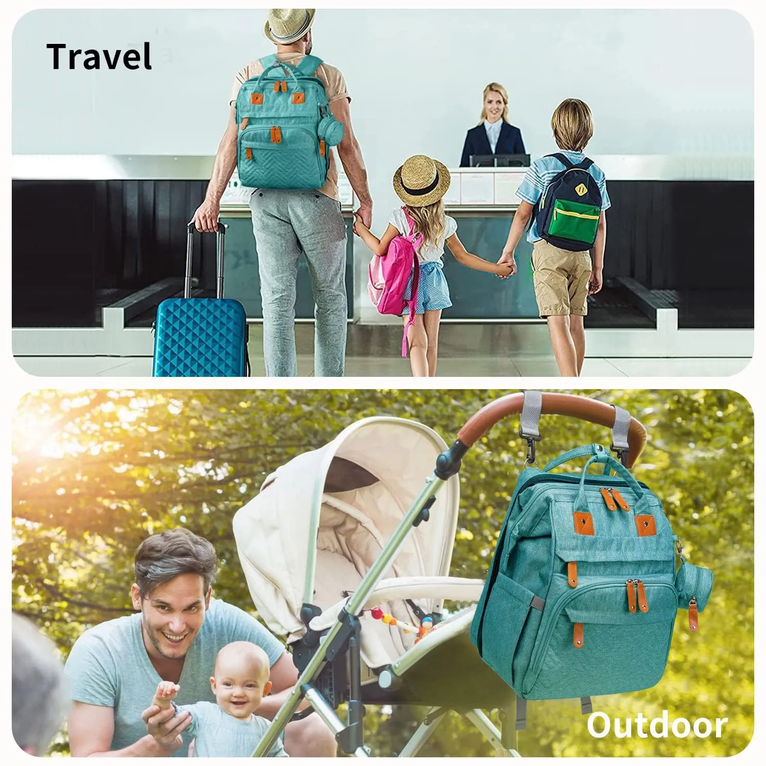 KABAQOO Diaper Bag Backpack with Detachable Changing Station, Large Capacity Baby Diaper Bags for Boys & Girls, Baby Registry Search Stuff & Shower Gifts, Newborn Essentials Must Haves, Lake Blue
