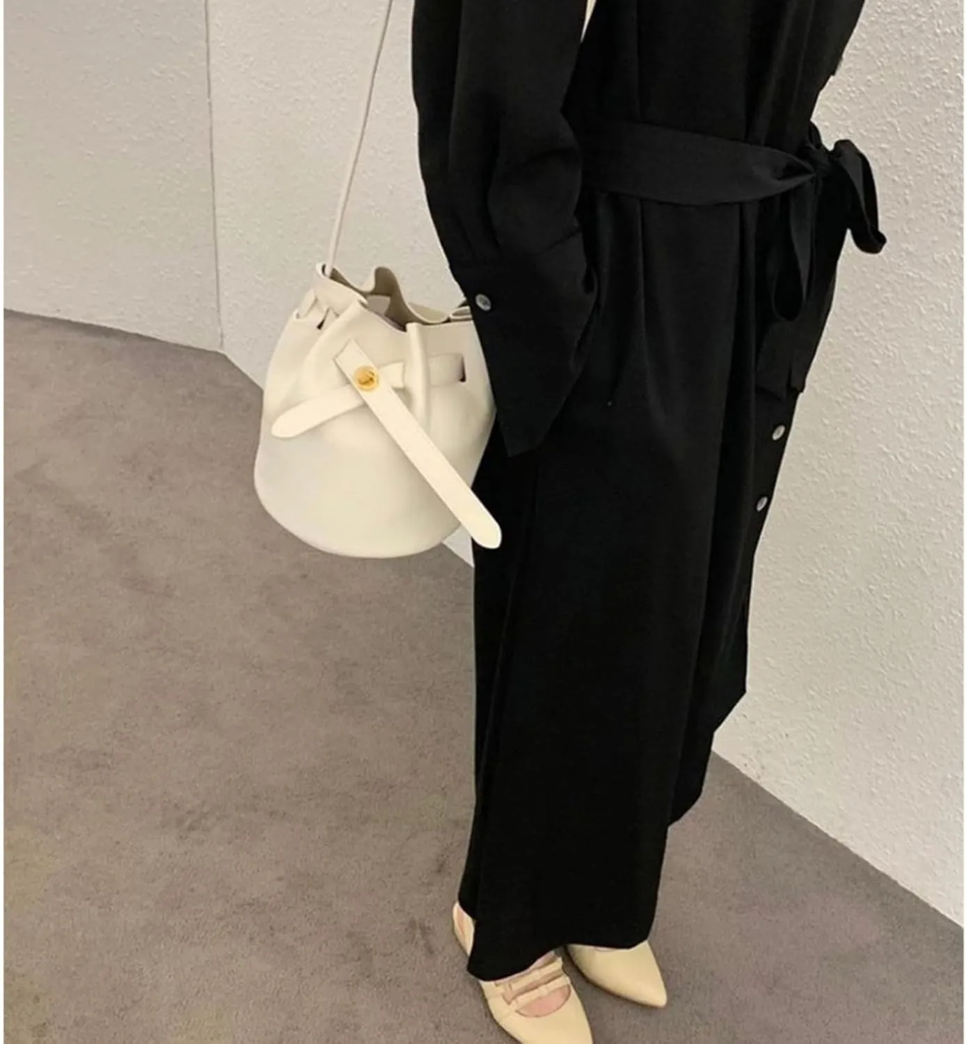 Mini Bucket Bag for Women, Full-Grain Cow Leather Crossbody Handbags Drawstring Fashion Designed Shoulder Purse