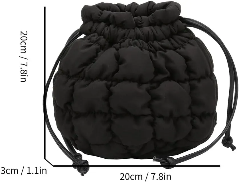 Mini Puffer Crossbody Bag for Women Quilted Drawstring Bucket Bag Puffy Purse Shoulder Nylon Hobo Handbag Lightweight