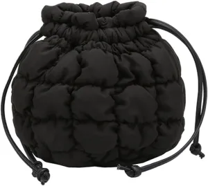 Mini Puffer Crossbody Bag for Women Quilted Drawstring Bucket Bag Puffy Purse Shoulder Nylon Hobo Handbag Lightweight