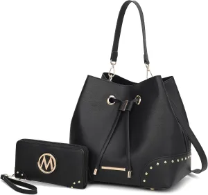 MKF Collection Women's Bucket Bag With Wristlet Wallet, Vegan Leather Hobo Bag Handbag Set Crossbody Bag by Mia K