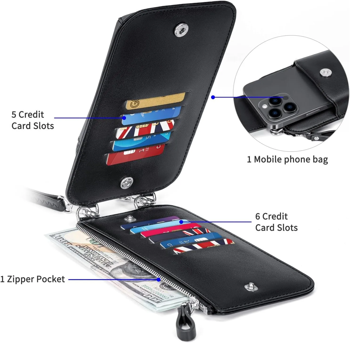 nuoku Small Crossbody Cell Phone Purse Wallet Bag for Women, 2 in-1 Detachable Mini Cellphone Purse with RFID Card Slots