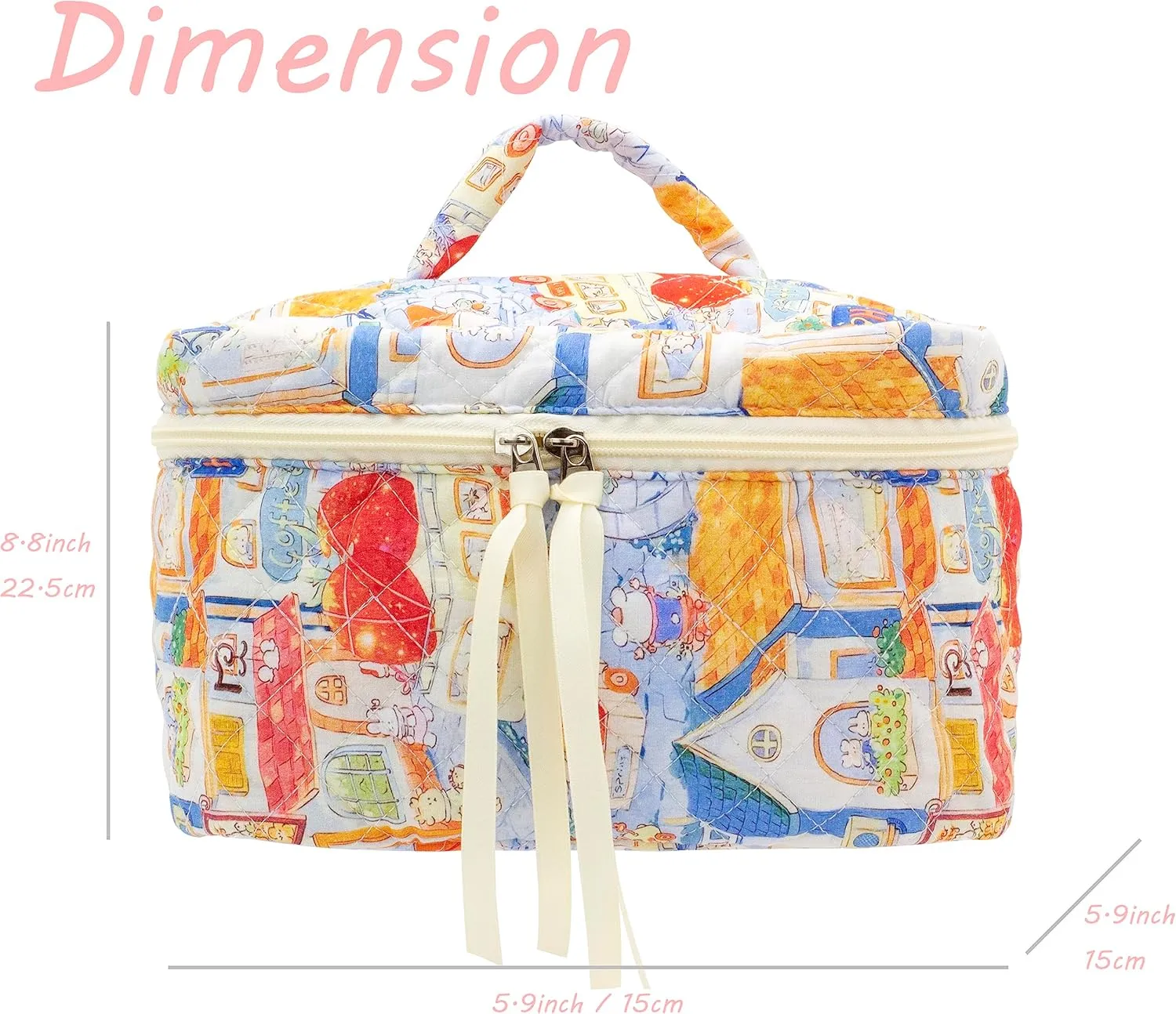PAZIMIIK Cotton Makeup Bag for Women Large Quilted Travel Cosmetic Case Girls' Make Up Organizer,Little Bunny