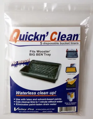 Quickn'Clean Disposable Soft Paint Bucket Liners 5-Pack. Custom fits Wooster Big Ben Paint Tray.