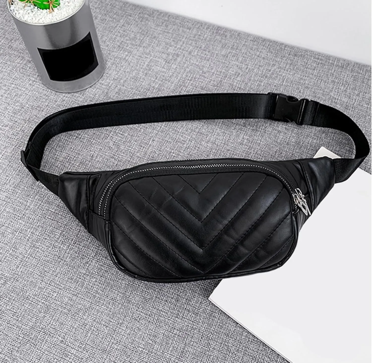 Small Belt Bags For Women,Sling Crossbody Fanny Pack,Cross Body Bag Purse For Trave,PU Leather,Gray Champagne, Black