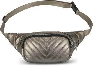 Small Belt Bags For Women,Sling Crossbody Fanny Pack,Cross Body Bag Purse For Trave,PU Leather,Gray Champagne