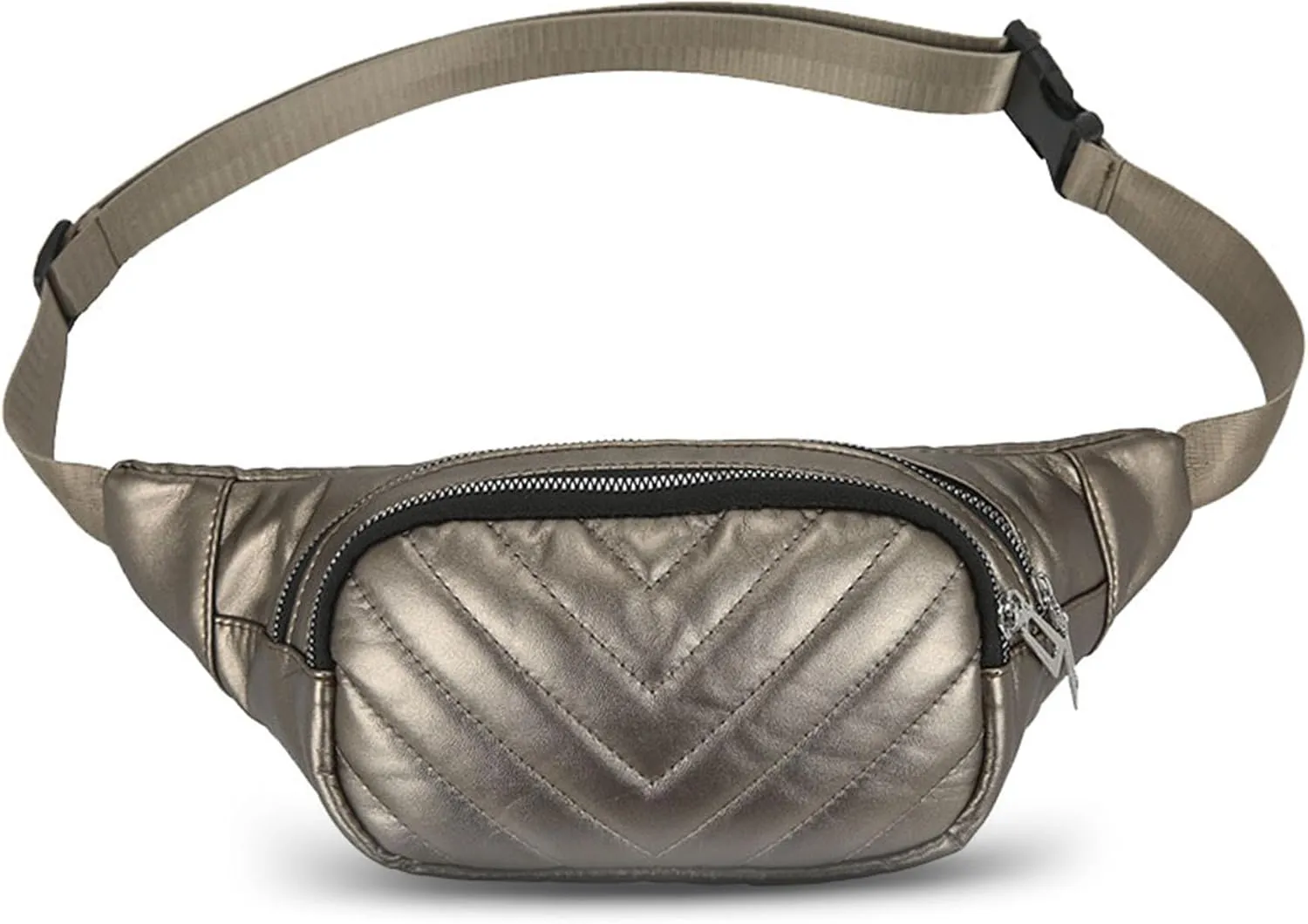 Small Belt Bags For Women,Sling Crossbody Fanny Pack,Cross Body Bag Purse For Trave,PU Leather,Gray Champagne