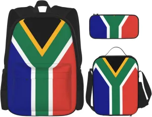 South African Flag Print Pencil Case Lightweight Casual Fashion Backpack Lunch Bag Large Capacity Travel Bag