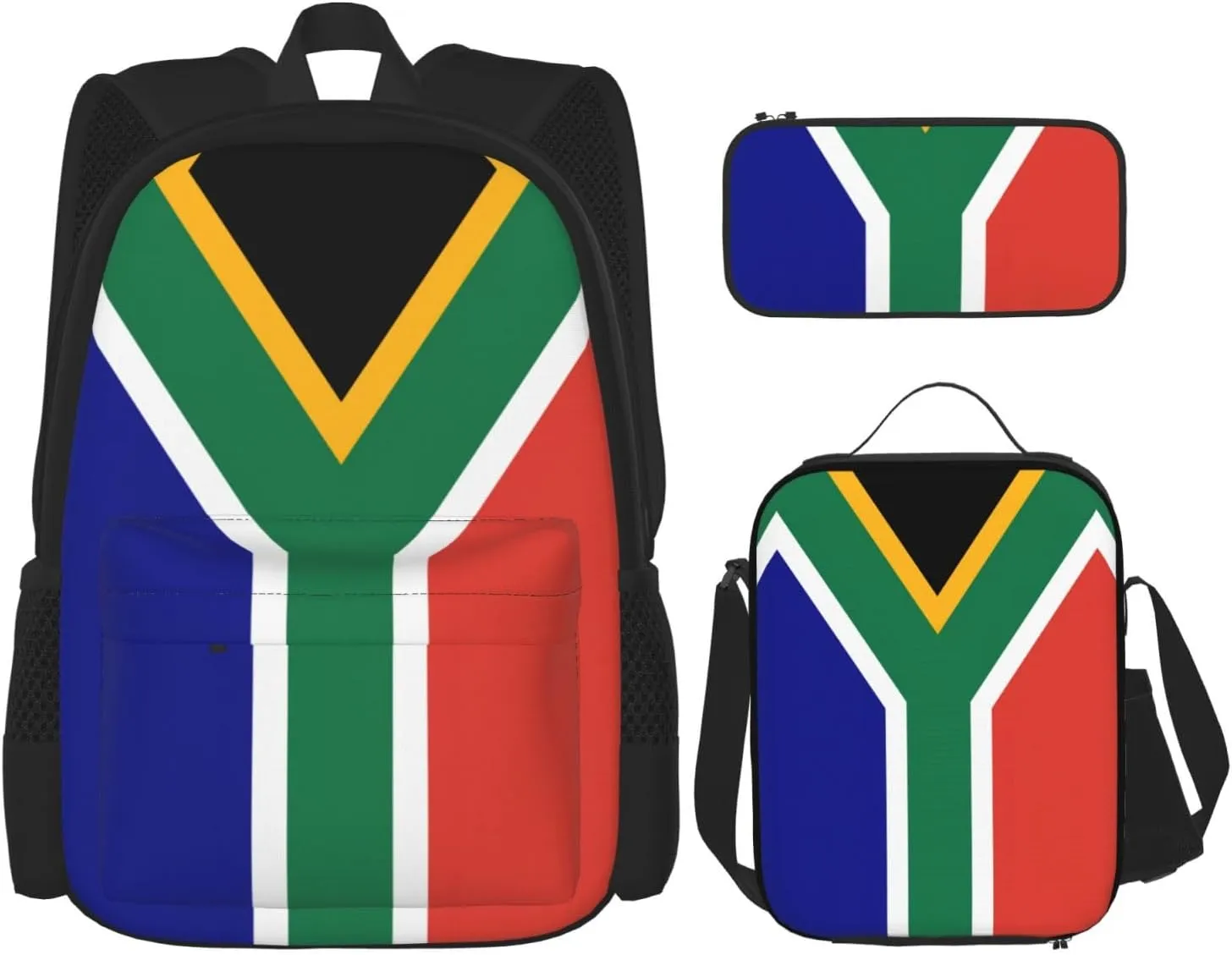 South African Flag Print Pencil Case Lightweight Casual Fashion Backpack Lunch Bag Large Capacity Travel Bag