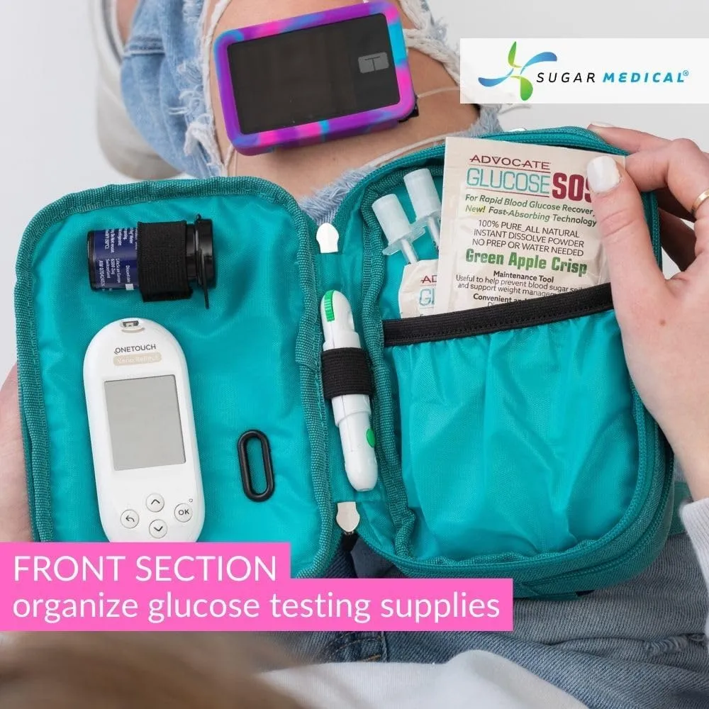 Sugar Medical Insulated Diabetes Supply Bag  Glucose Meter Case & Diabetic Organizer | Crossbody or Belt Bag for Insulin, Test Strips, Lancets & More. (Ocean)