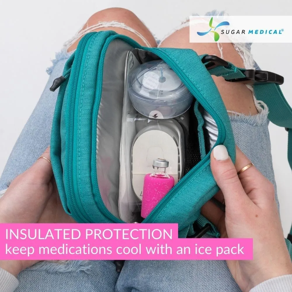Sugar Medical Insulated Diabetes Supply Bag  Glucose Meter Case & Diabetic Organizer | Crossbody or Belt Bag for Insulin, Test Strips, Lancets & More. (Ocean)