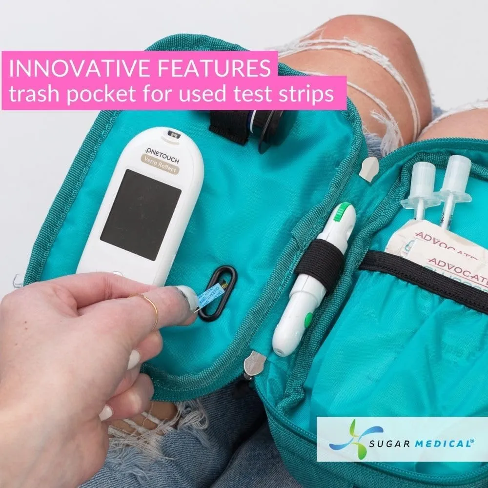 Sugar Medical Insulated Diabetes Supply Bag  Glucose Meter Case & Diabetic Organizer | Crossbody or Belt Bag for Insulin, Test Strips, Lancets & More. (Ocean)