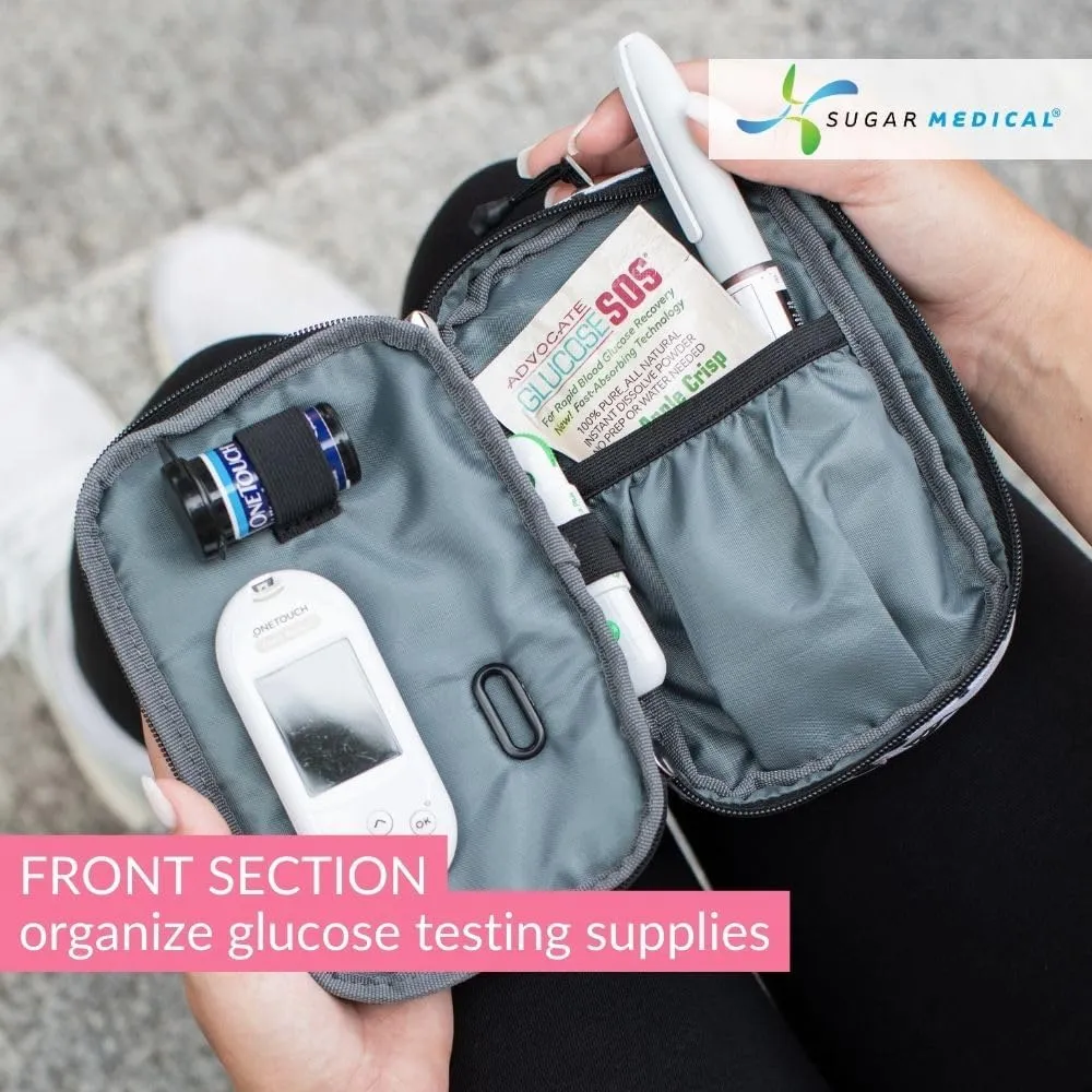 Sugar Medical Insulated Diabetes Supply Bag  Glucose Meter Case & Diabetic Organizer | Crossbody or Belt Bag for Insulin, Test Strips, Lancets & More. (Snow Leopard)