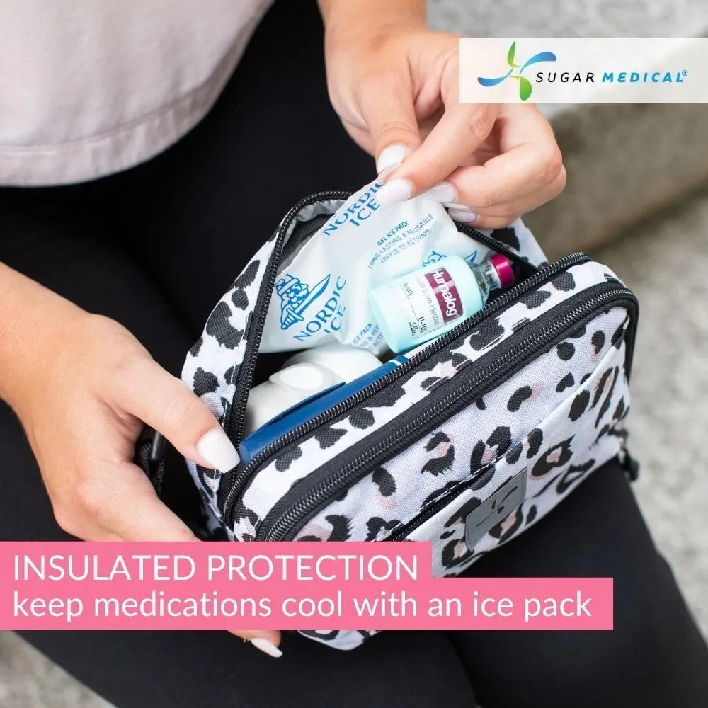 Sugar Medical Insulated Diabetes Supply Bag  Glucose Meter Case & Diabetic Organizer | Crossbody or Belt Bag for Insulin, Test Strips, Lancets & More. (Snow Leopard)