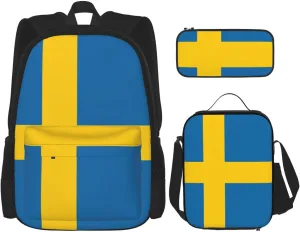Swedish Flag Print Pencil Case Lightweight Casual Fashion Backpack Lunch Bag Large Capacity Travel Bag