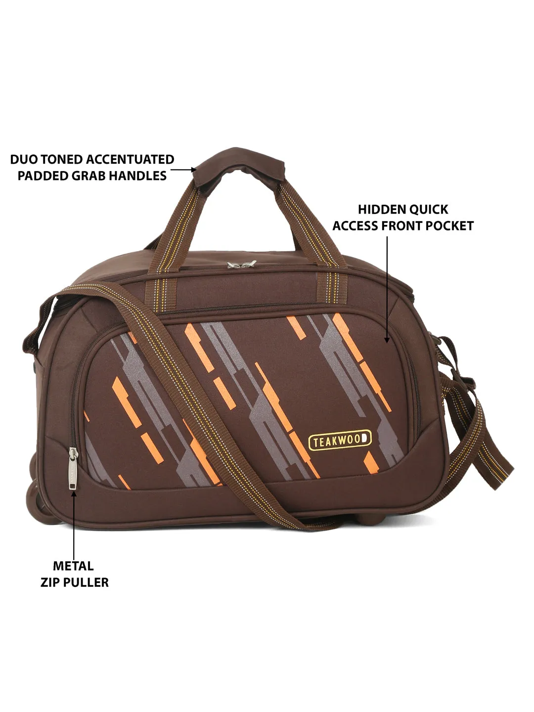 Teakwood Leather Brown Printed Medium Duffel Bag