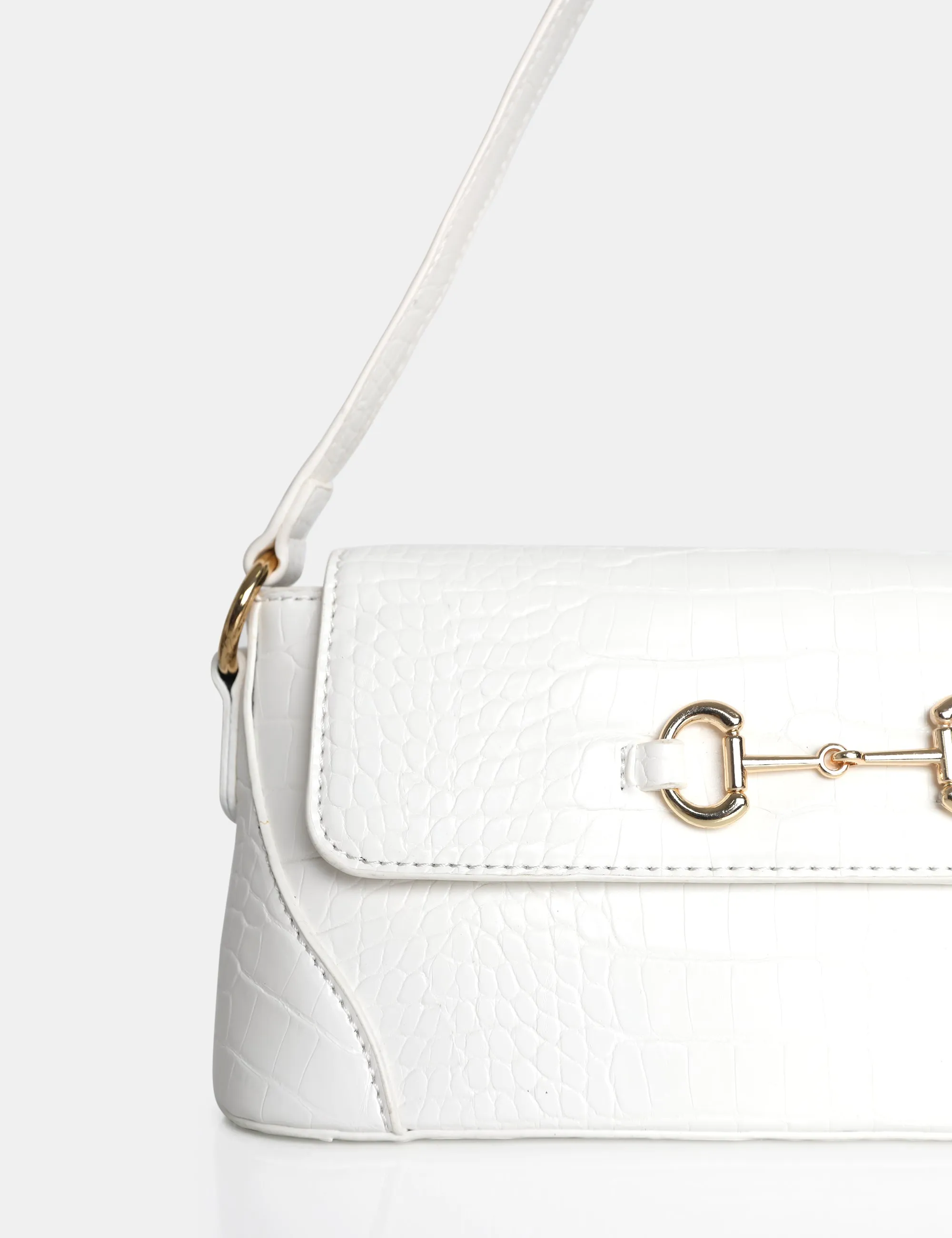 The Issy White Croc Pu Buckle Shoulder Bag