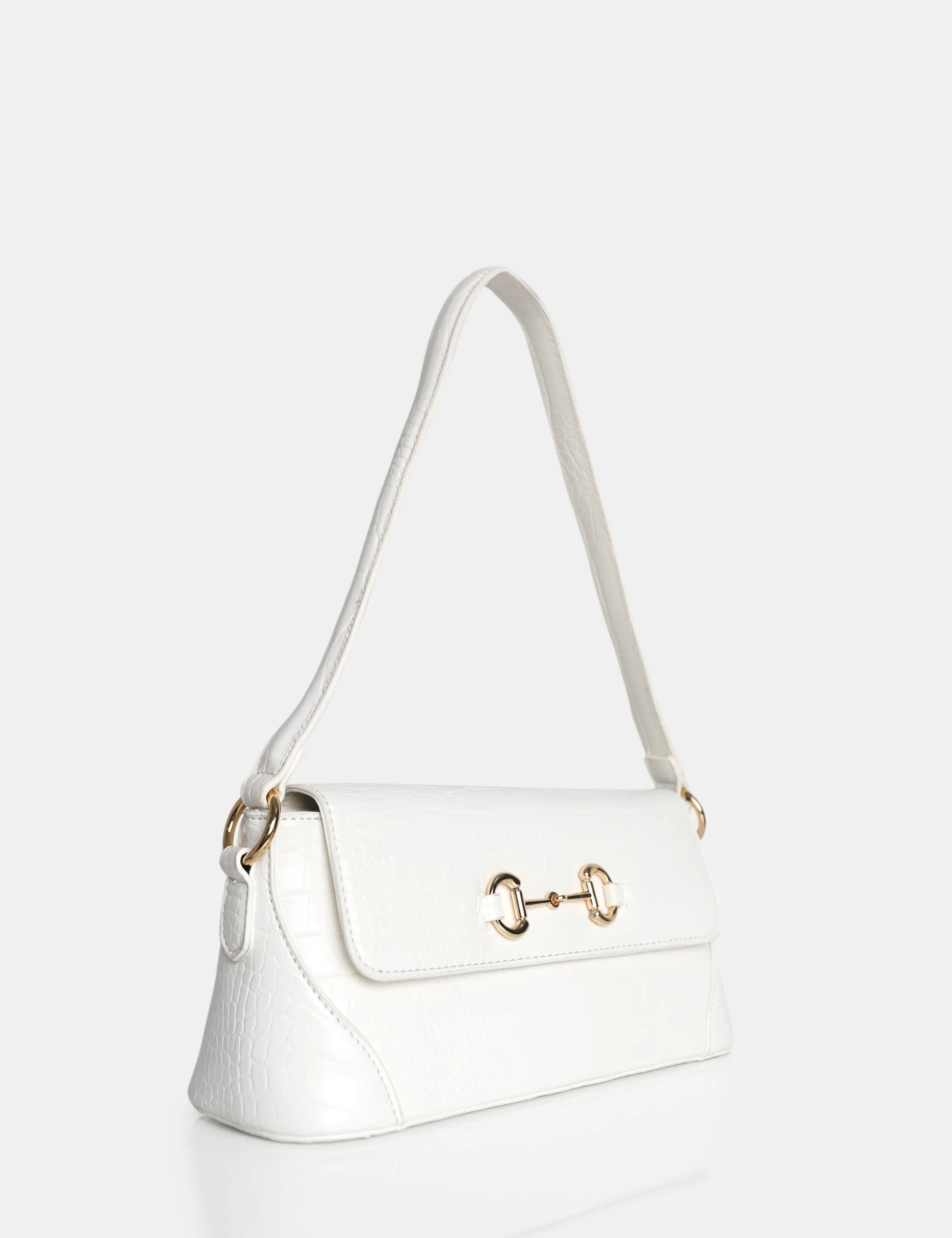 The Issy White Croc Pu Buckle Shoulder Bag