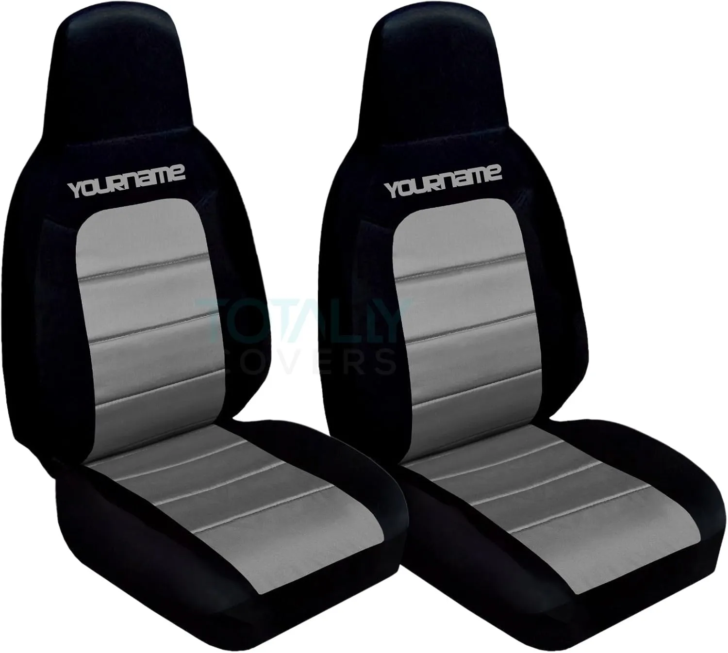Totally Covers Compatible with 2006-2015 Mazda MX-5 Miata 2-Tone Seat Covers w Your Name/Text: Black & Silver (21 Colors) Seat Belt Holder & Side Airbag Compatible Bucket