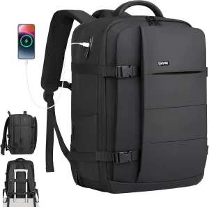 Travel Laptop Backpack for Men Women, 41L Expandable Backpack with USB Charging Port, Airline Approved Carry on Backpack, 17.3 Inch Laptop Backpack for Trip Bussiness College (Classic Black)