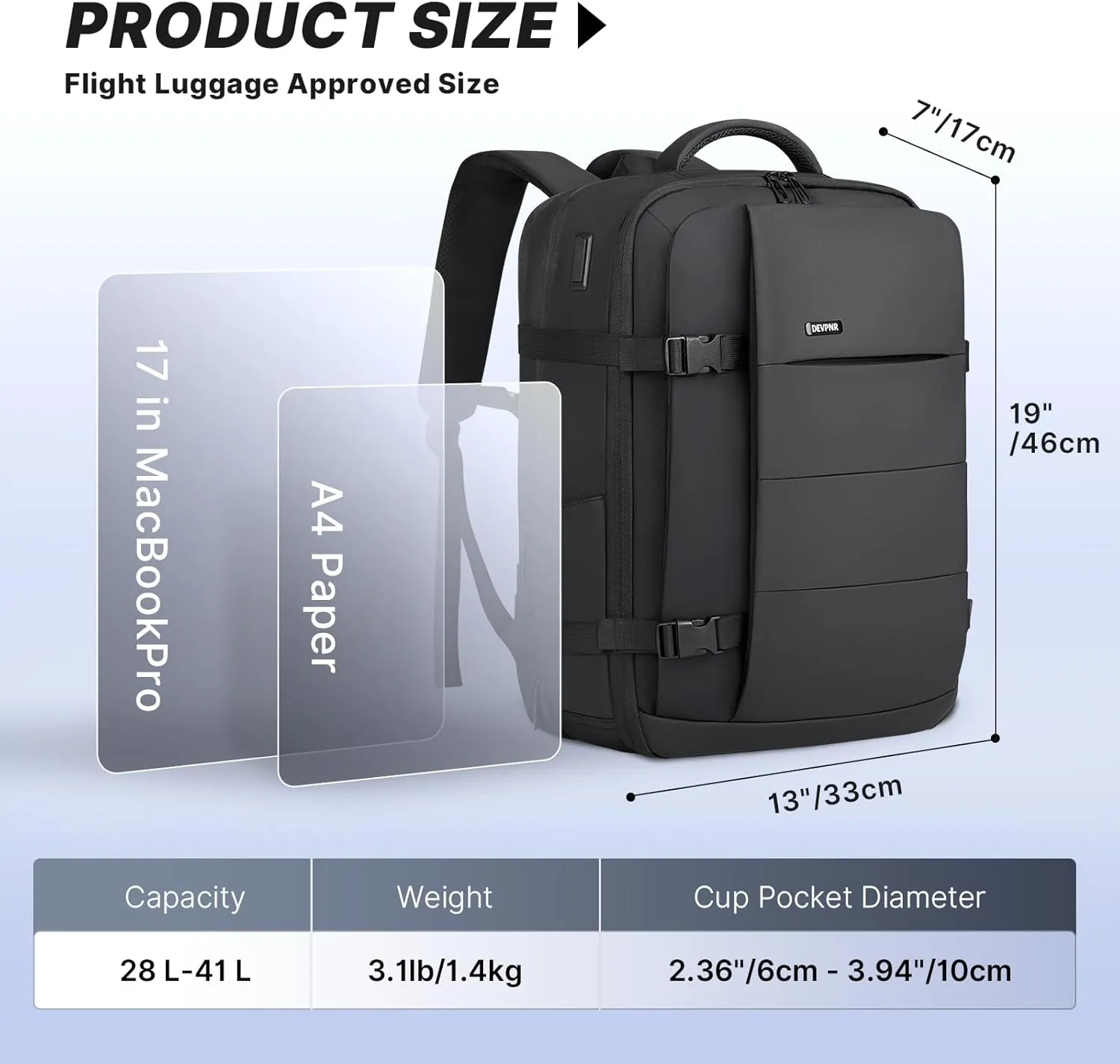 Travel Laptop Backpack for Men Women, 41L Expandable Backpack with USB Charging Port, Airline Approved Carry on Backpack, 17.3 Inch Laptop Backpack for Trip Bussiness College (Classic Black)