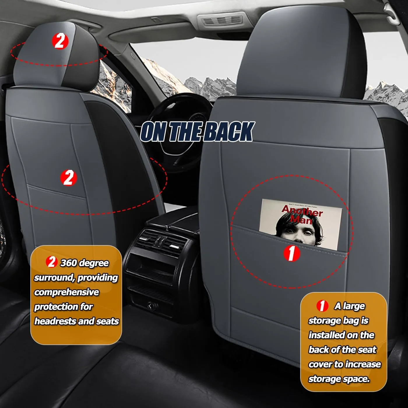 Universal Waterproof Nappa Leather Car Seat Covers - Full Set Protects & Keeps Front Rear Seats Clean - Comfortable & Fashionable Bucket Seat Protector Fits Most Cars, SUVs, Sedans -BlackAsh