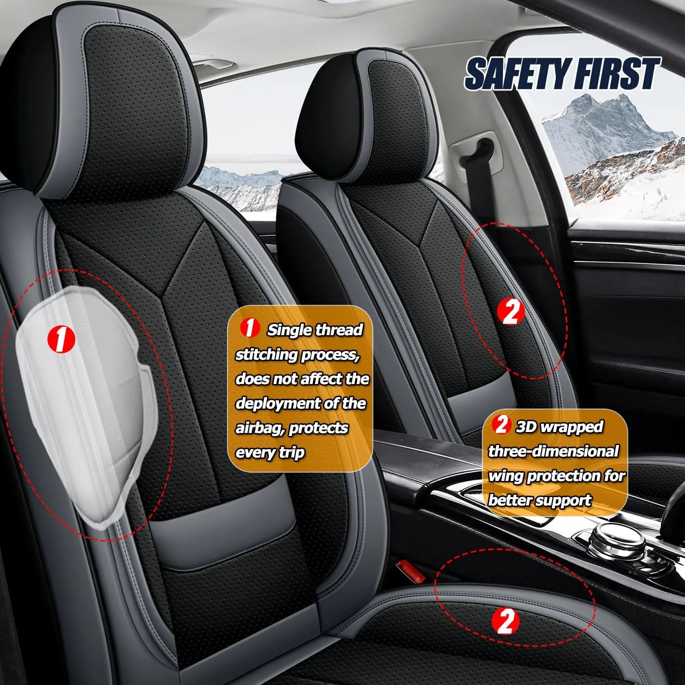 Universal Waterproof Nappa Leather Car Seat Covers - Full Set Protects & Keeps Front Rear Seats Clean - Comfortable & Fashionable Bucket Seat Protector Fits Most Cars, SUVs, Sedans -BlackAsh