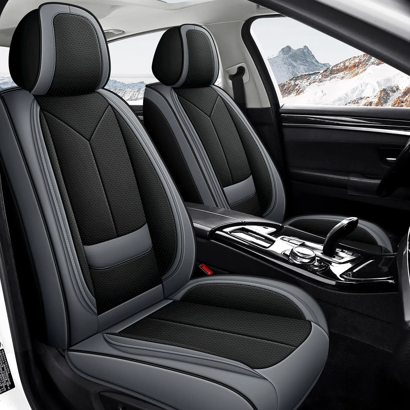 Universal Waterproof Nappa Leather Car Seat Covers - Full Set Protects & Keeps Front Rear Seats Clean - Comfortable & Fashionable Bucket Seat Protector Fits Most Cars, SUVs, Sedans -BlackAsh