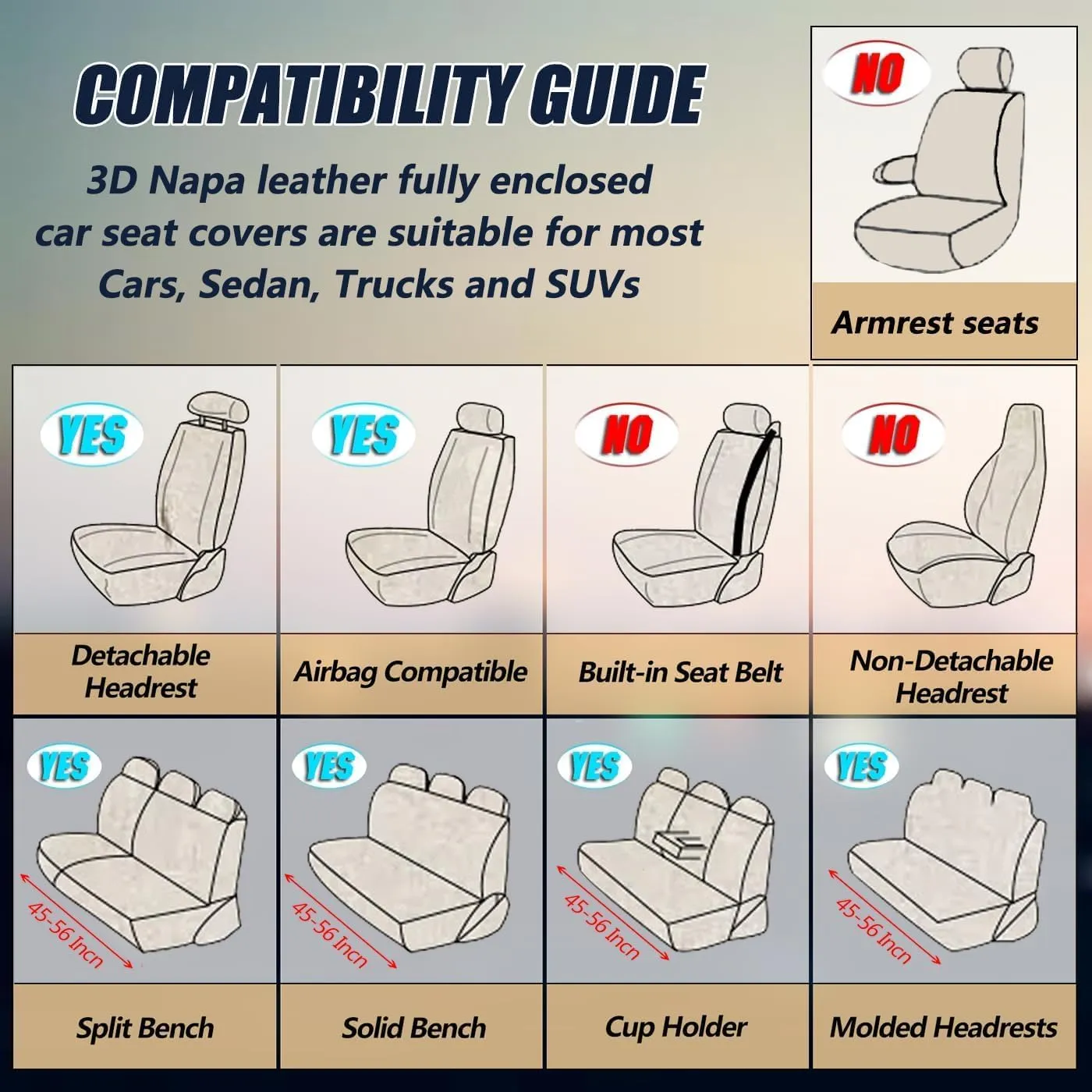 Universal Waterproof Nappa Leather Car Seat Covers - Full Set Protects & Keeps Front Rear Seats Clean - Comfortable & Fashionable Bucket Seat Protector Fits Most Cars, SUVs, Sedans -BlackAsh