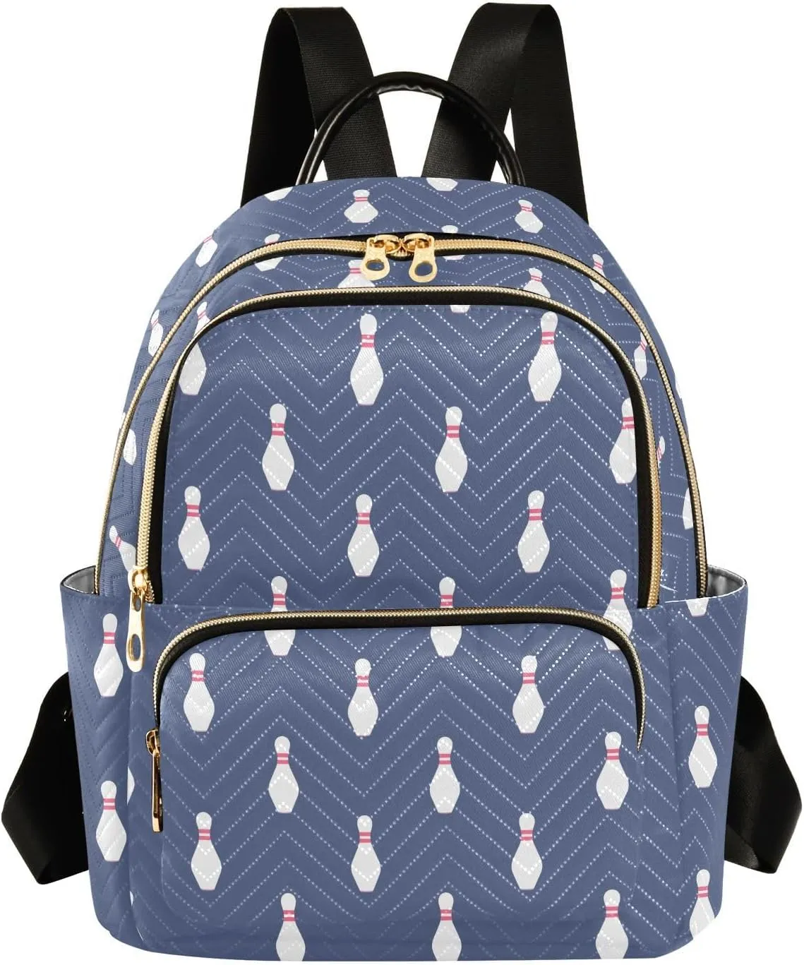 VIGTRO Women Fashion Backpack Quilted Mini Purse Bowling Pattern Blue Background, Lightweight Travel Casual Shoulder Backpack with Adjustable Straps Size S