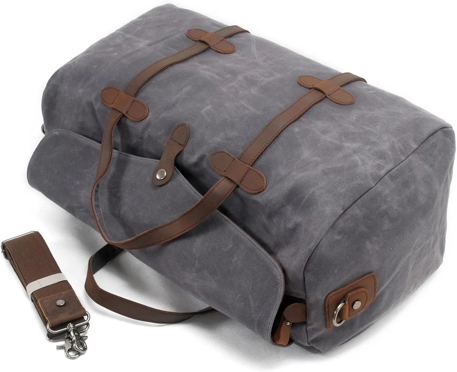women Vintage Pure Cotton Canvas Leather Travel Duffle Bags Large Capacity Weekend Overnight Men Hand Luggage Big (Khaki)