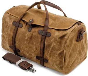 women Vintage Pure Cotton Canvas Leather Travel Duffle Bags Large Capacity Weekend Overnight Men Hand Luggage Big (Khaki)
