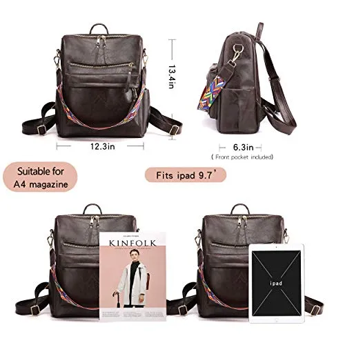 Women's Fashion Backpack Purses Multipurpose Design Convertible Satchel Handbags and Shoulder Bag PU Leather Travel bag