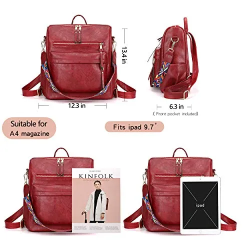 Women's Fashion Backpack Purses Multipurpose Design Convertible Satchel Handbags and Shoulder Bag PU Leather Travel bag