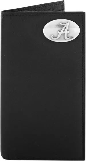 ZEP-PRO NCAA Alabama Crimson Tide Black Pebble Grain Leather Roper Concho Wallet, One Size, Silver